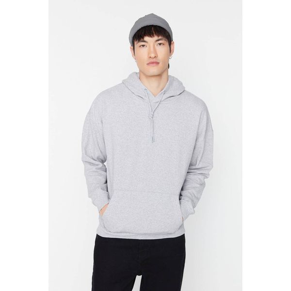 Trendyol Trendyol Gray Men's Basic Oversize Fit Hooded Sweatshirt with Soft Feather Column