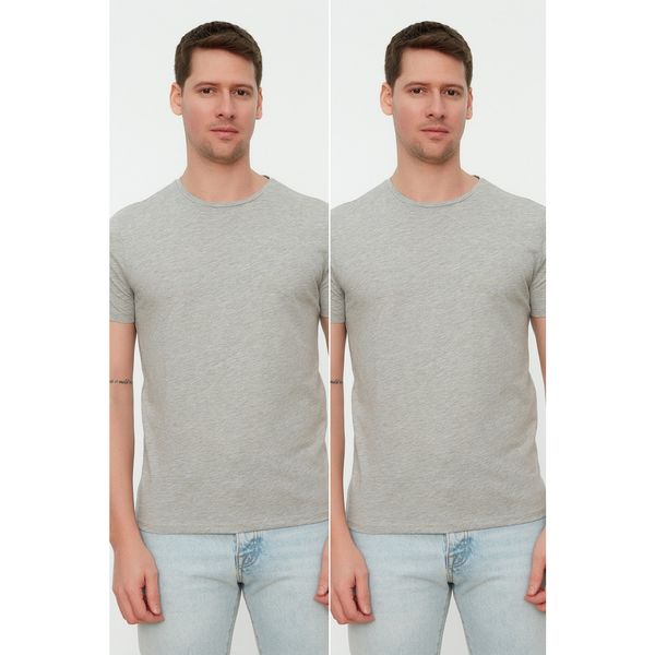 Trendyol Trendyol Gray Men's Basic Slim Fit 100% Cotton 2-Pack Crew Neck Short Sleeved T-Shirt