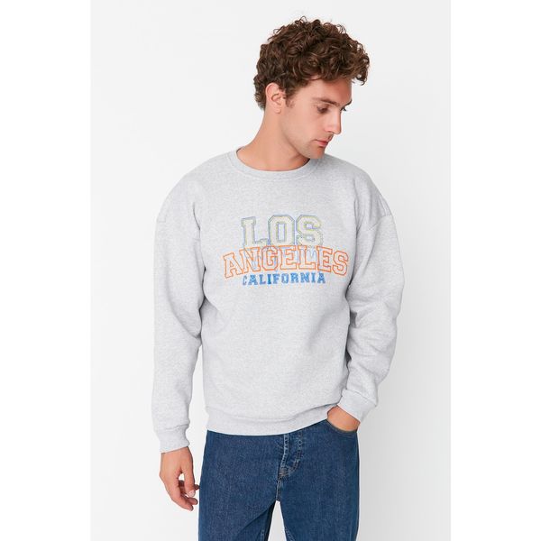 Trendyol Trendyol Gray Men's Oversize Fit Crew Neck Printed Sweatshirt