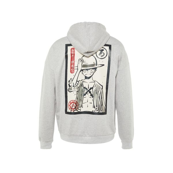 Trendyol Trendyol Gray Men's Oversize Fit Hooded One Piece Licensed Sweatshirt