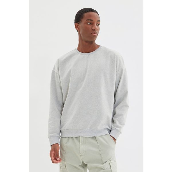 Trendyol Trendyol Gray Men's Oversize Long Sleeve Crew Neck Printed Sweatshirt