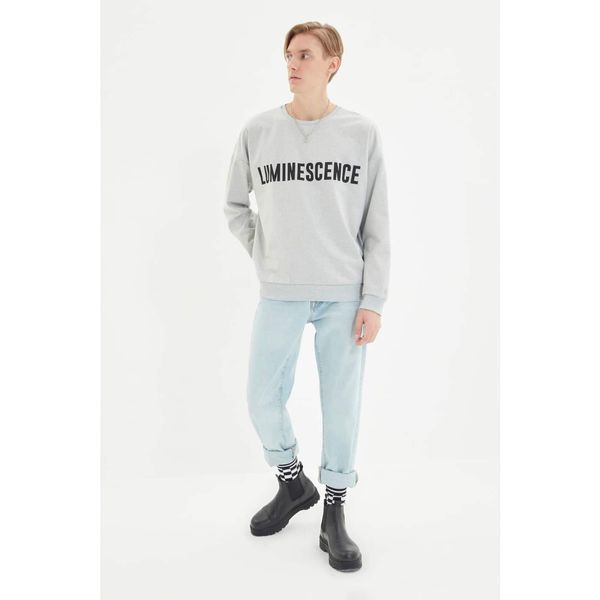Trendyol Trendyol Gray Men's Printed Oversize Fit Sweatshirt