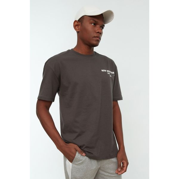 Trendyol Trendyol Gray Men's Relaxed Fit Short Sleeve Crew Neck Printed T-Shirt