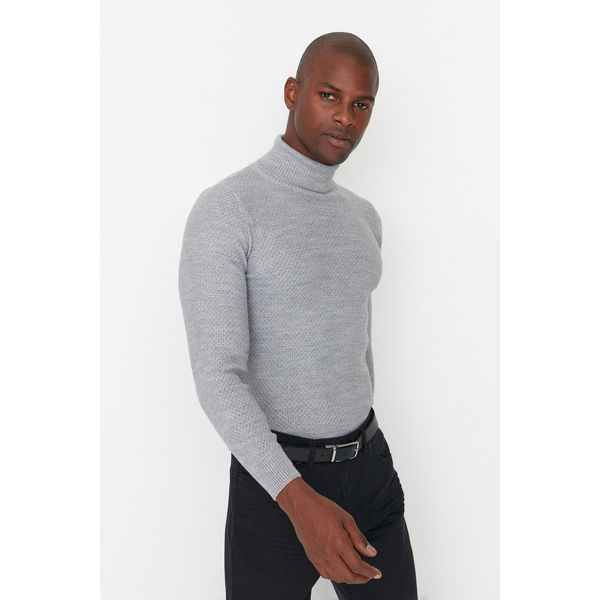 Trendyol Trendyol Gray Men's Slim Fit Turtleneck Textured Sweater