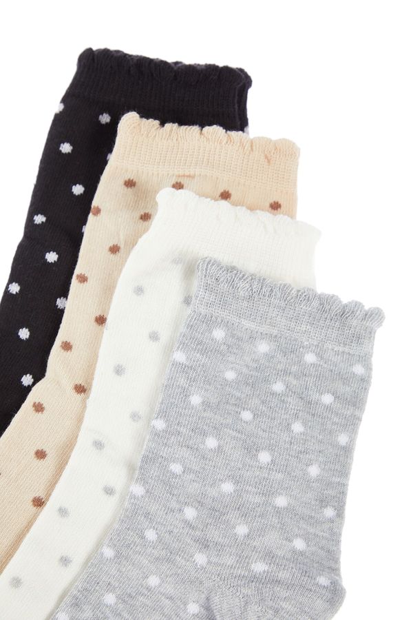 Trendyol Trendyol Gray Multicolored Polka Dot Patterned 5-Pack Knitted Socks