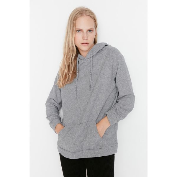 Trendyol Trendyol Gray Oversize Hooded Knitted Sweatshirt