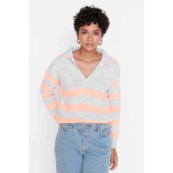 Trendyol Trendyol Gray Oversize Striped Knitwear Sweater
