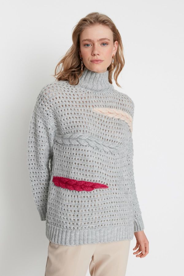 Trendyol Trendyol Gray Oversized Straight Collar Knitwear Sweater