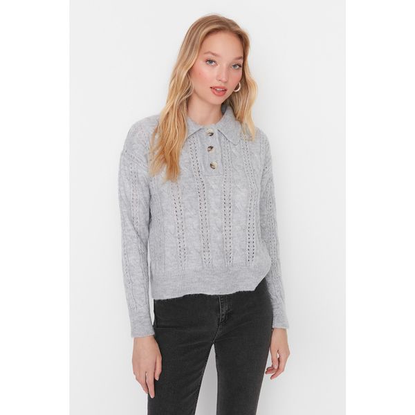 Trendyol Trendyol Gray Polo Collar Crop Knitwear Sweater