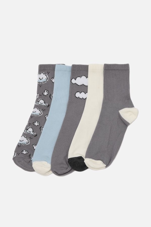 Trendyol Trendyol Gray Printed 5-Pack Socks