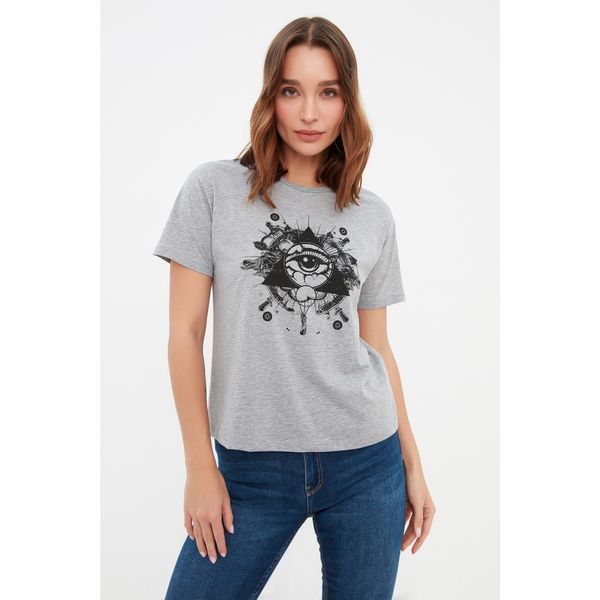 Trendyol Trendyol Gray Printed Semi-Fit Knitted T-Shirt