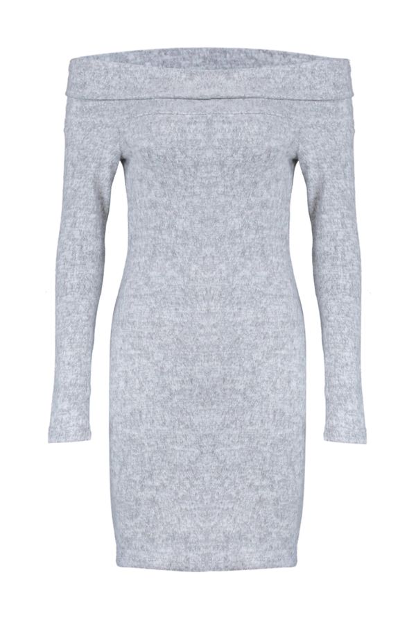 Trendyol Trendyol Gray Soft Carmen Collar Mini Knitted Dress