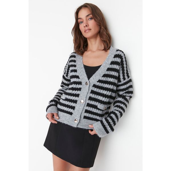 Trendyol Trendyol Gray Striped Knitwear Cardigan