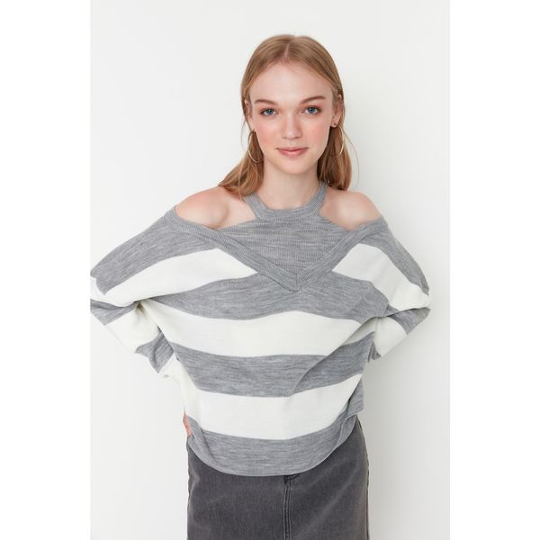 Trendyol Trendyol Gray Striped Knitwear Sweater