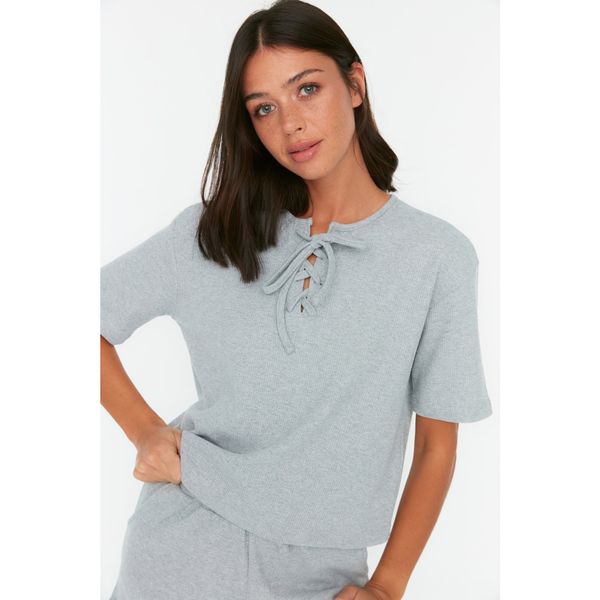 Trendyol Trendyol Gray Waffle Fabric Knitted Blouse