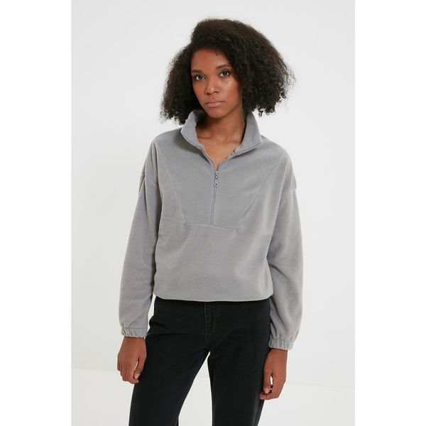 Trendyol Trendyol Gray Zipper Detailed Fleece Knitted Sweatshirt