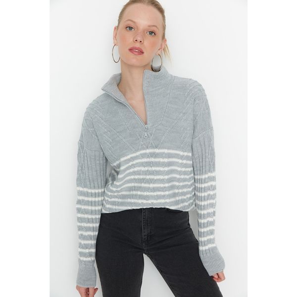 Trendyol Trendyol Gray Zipper Detailed Knitwear Sweater