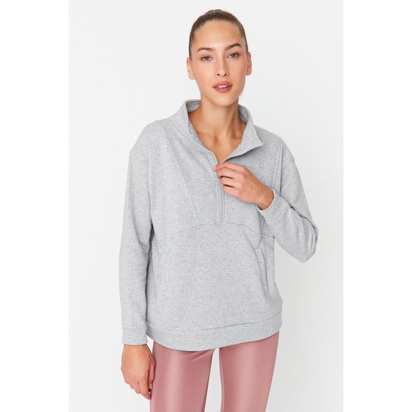 Trendyol Trendyol Gray Zipper Detailed Slim Fleece Sports Sweatshirt