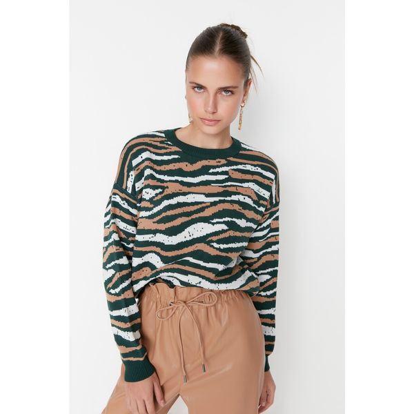 Trendyol Trendyol Green Animal Patterned Knitwear Sweater