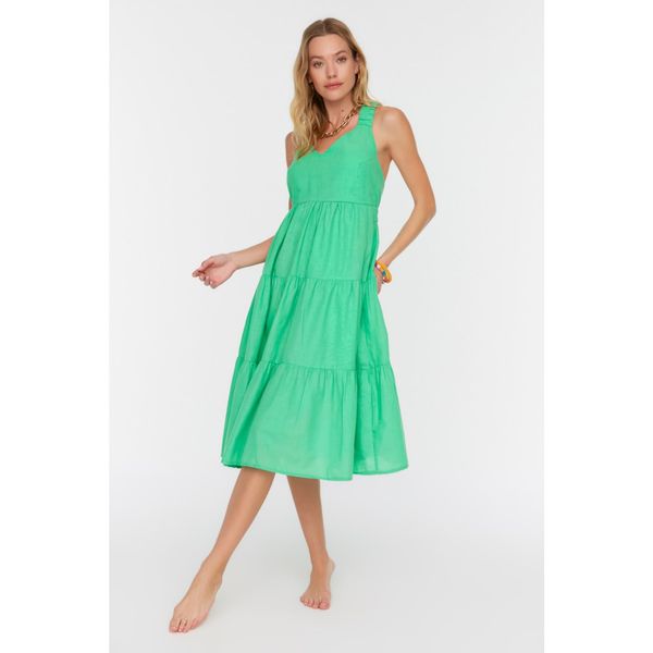 Trendyol Trendyol Green Back Detailed Linen Look Beach Dress