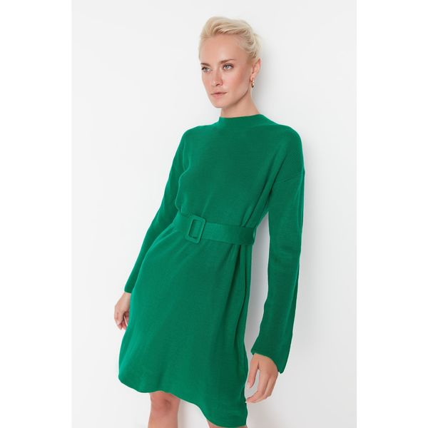 Trendyol Trendyol Green Belt Detailed Mini Knitwear Dress
