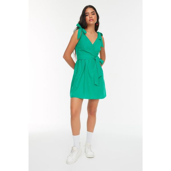 Trendyol Trendyol Green Belted Double Breasted Collar Dress