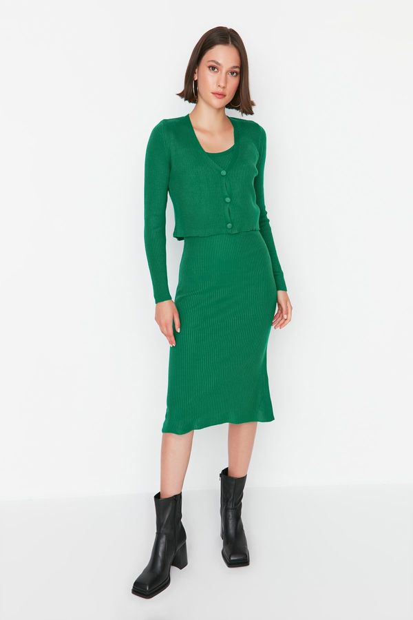 Trendyol Trendyol Green Button Detailed Cardigan-Dress Knitwear Suit