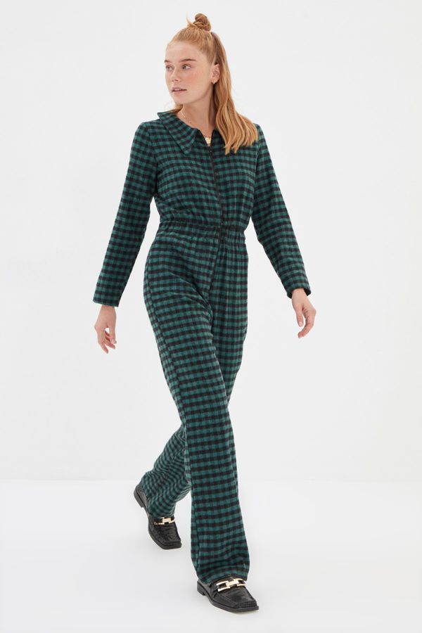 Trendyol Trendyol Green Checkered Zipper Jumpsuit