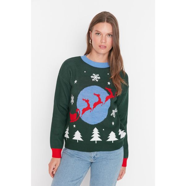 Trendyol Trendyol Green Christmas Themed Patterned Knitwear Sweater