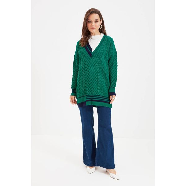 Trendyol Trendyol Green Collar Striped Detailed Knitwear Sweater