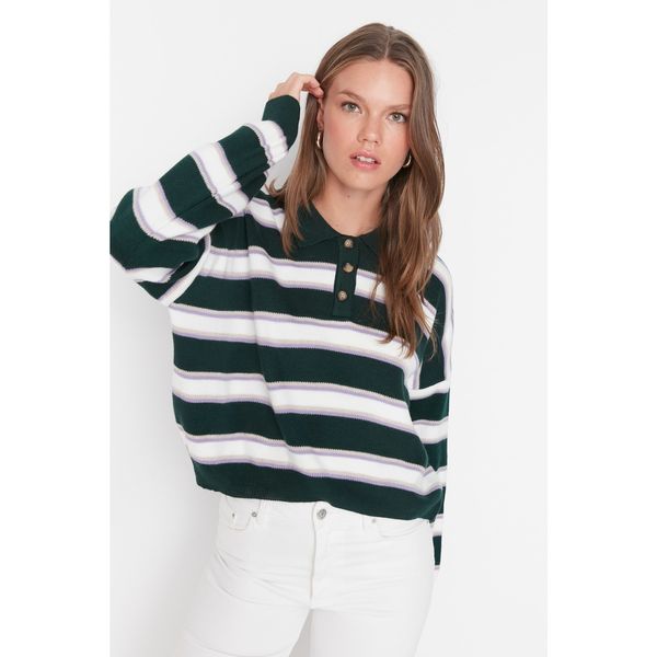 Trendyol Trendyol Green Color Block Polo Collar Knitwear Sweater