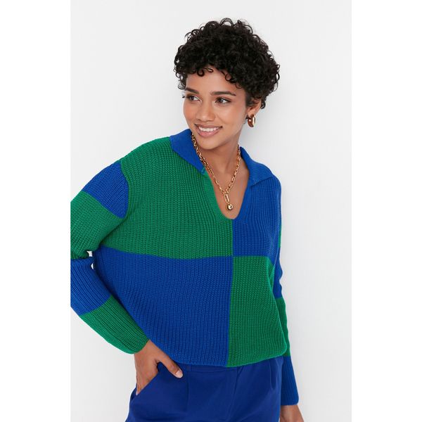 Trendyol Trendyol Green Crop Color Block Knitwear Sweater