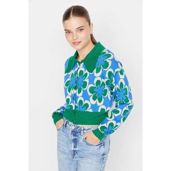 Trendyol Trendyol Green Crop Patterned Knitwear Cardigan