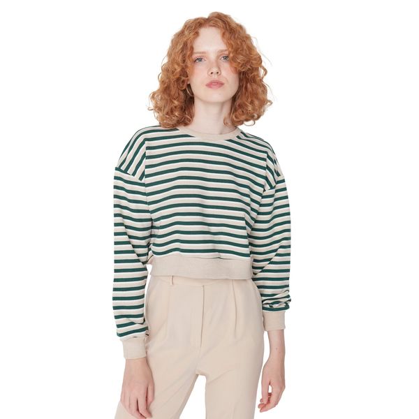 Trendyol Trendyol Green Crop Striped Slim Knitted Sweatshirt