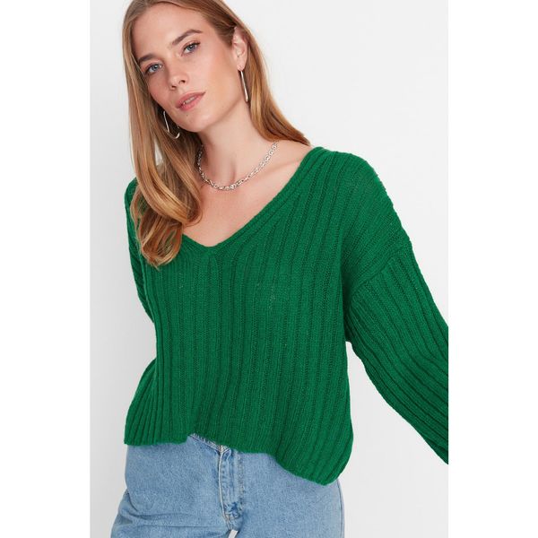 Trendyol Trendyol Green Crop Wool Corded Knitwear Sweater