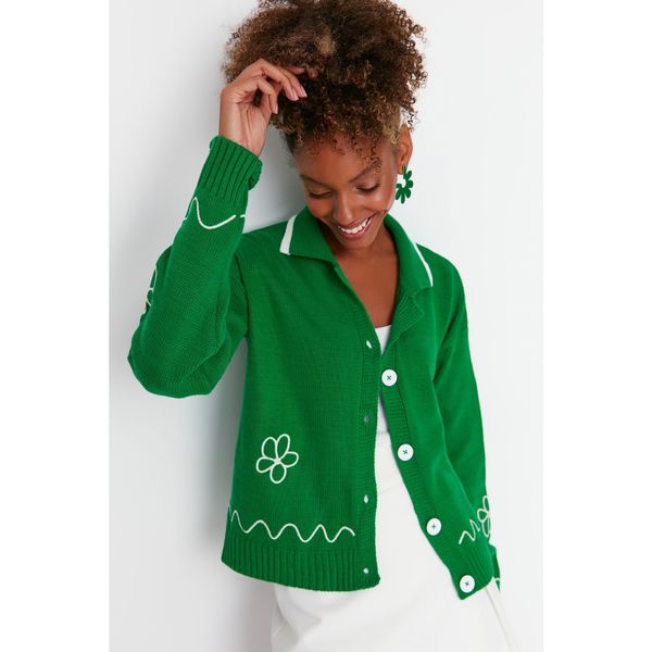 Trendyol Trendyol Green Embroidery Detailed Knitwear Cardigan