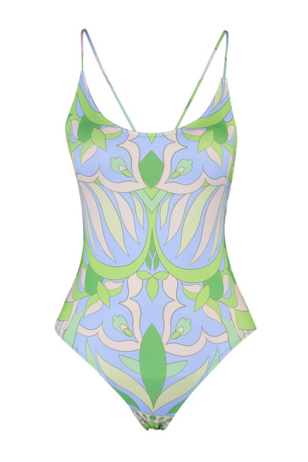 Trendyol Trendyol Green Ethnic Pattern Back Detailed Swimsuit