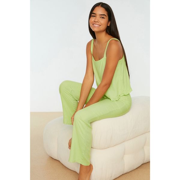 Trendyol Trendyol Green Frilly Viscose Woven Pajamas Set