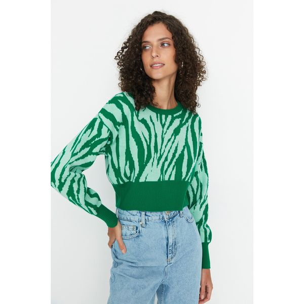 Trendyol Trendyol Green Jacquard Crop Knitwear Sweater