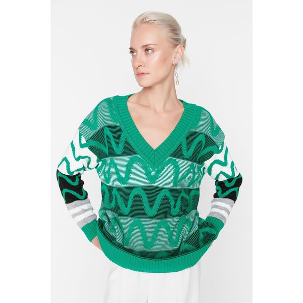 Trendyol Trendyol Green Jacquard Knitwear Sweater