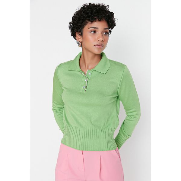 Trendyol Trendyol Green Jewel Button Polo Collar Knitwear Sweater