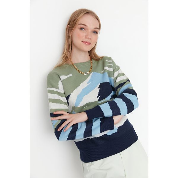 Trendyol Trendyol Green Landscape Jacquard Knitwear Sweater