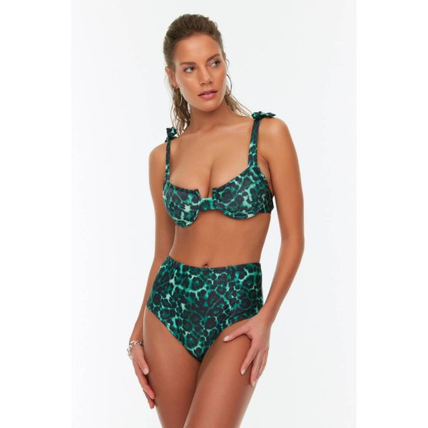 Trendyol Trendyol Green Leopard Pattern High Waist Bikini Bottom
