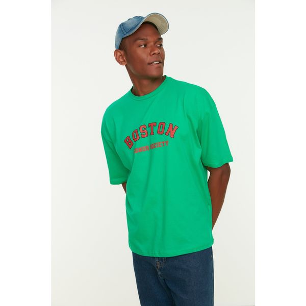 Trendyol Trendyol Green Men's Oversize Fit 100% Cotton Crew Neck Short Sleeve Printed T-Shirt