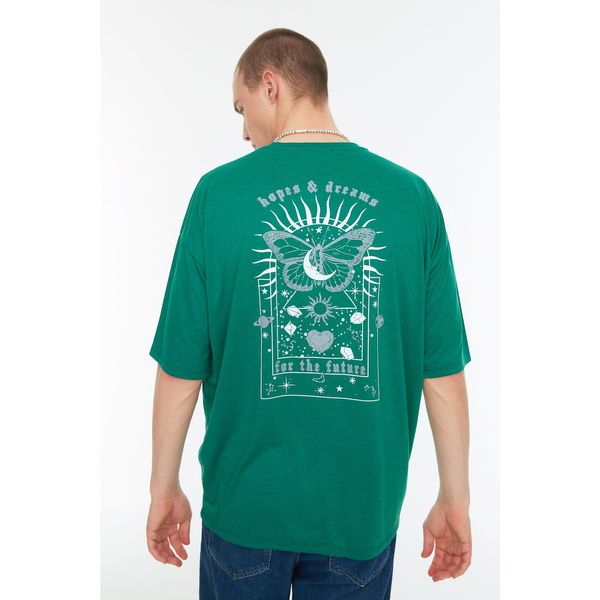 Trendyol Trendyol Green Men's Oversize Fit Crew Neck Short Sleeve Printed T-Shirt