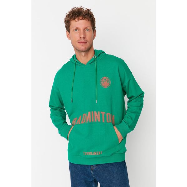 Trendyol Trendyol Green Men's Oversize Fit Hoodie Sports Theme Sweatshirt