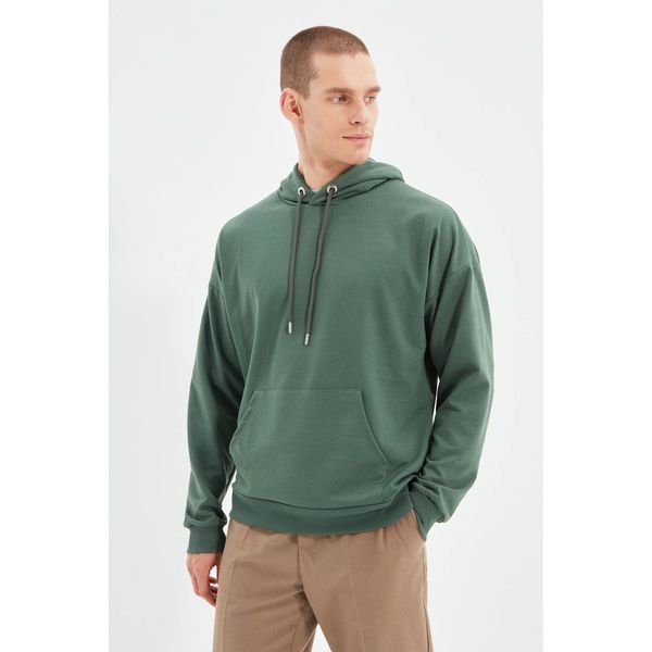 Trendyol Trendyol Green Men's Oversize Hoodie Sweatshirt