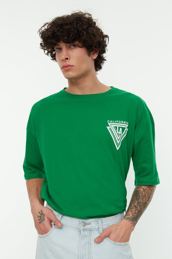 Trendyol Trendyol Green Men's Oversize Short Sleeve Printed T-Shirt
