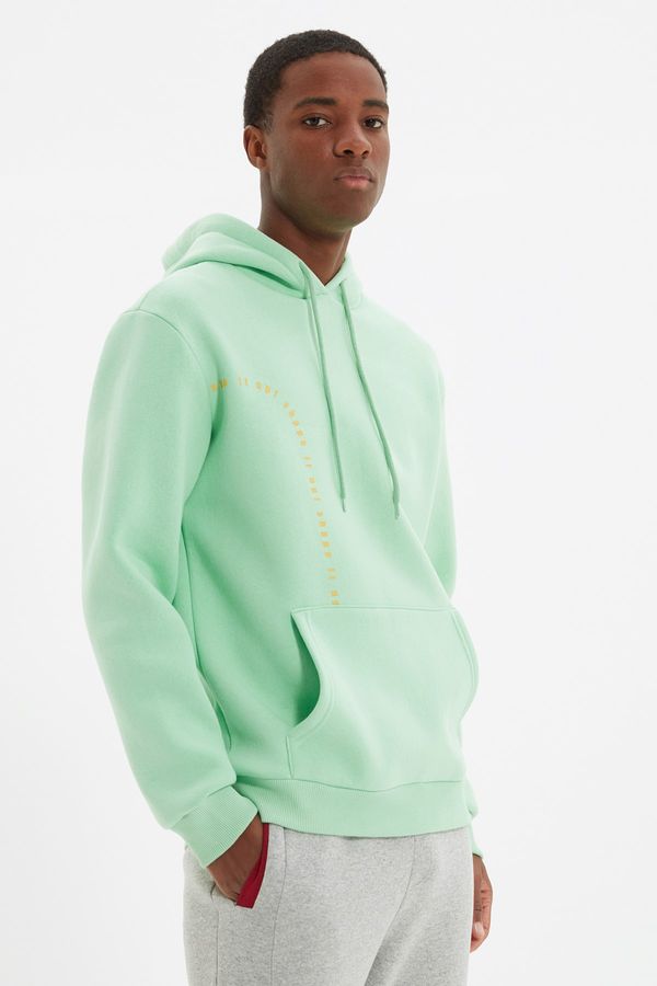 Trendyol Trendyol Green Men's Regular Fit Hoodie Printed Sweatshirt