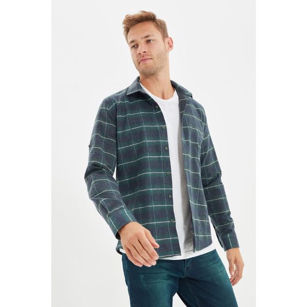 Trendyol Trendyol Green Men's Slim Fit Epaulette Lumberjack Plaid Shirt